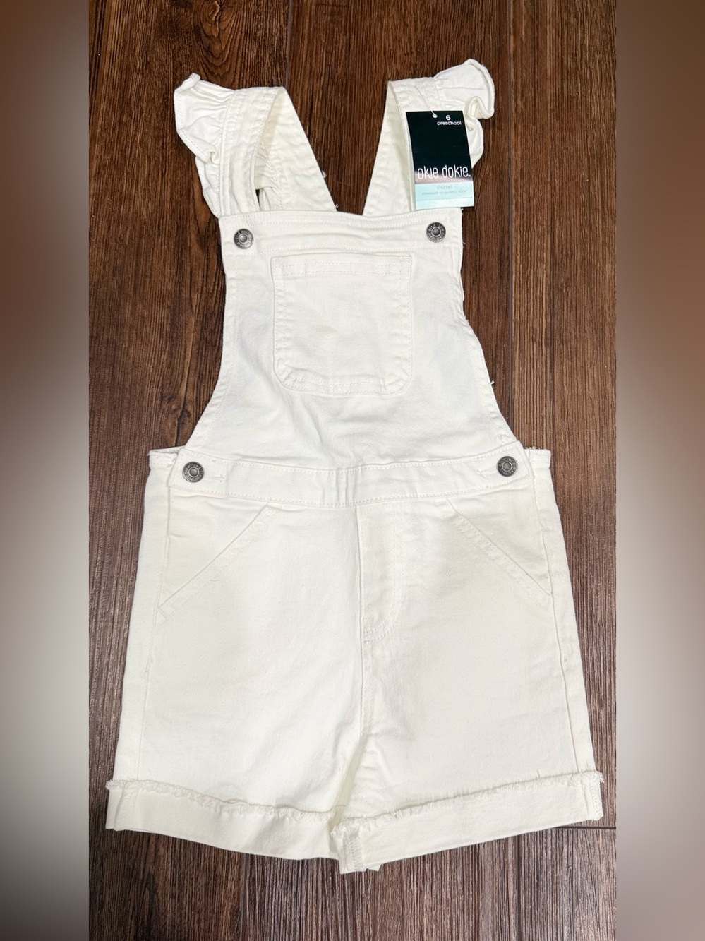 Okie Dokie Girls White Denim Overall Shortalls, Solid, Size 6